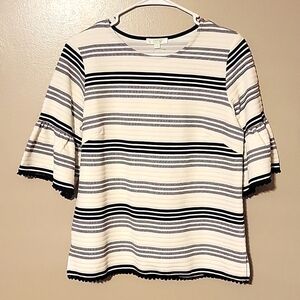 Jade Stripe Bell Sleeve Top‎ White/Black Womens Size Small NWT